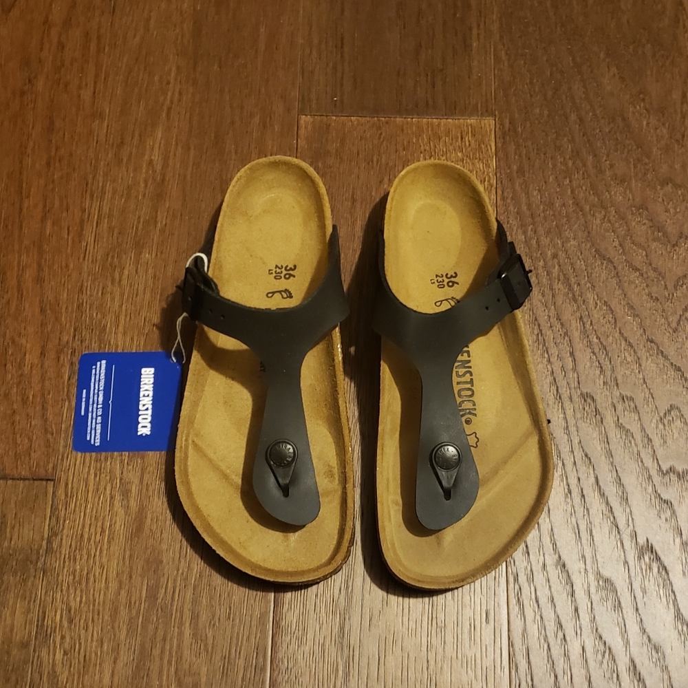 Birkenstock 36 5 6 black gizeh leather sandals new